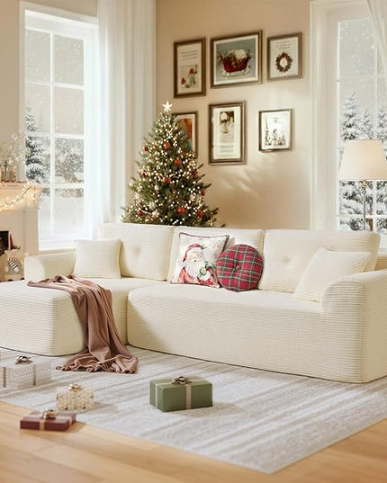 VASAGLE 108.3 Inches Boneless Couch with Chaise, Modular Sectional Sofa, Modern Cloud Couch with Deep Seat, L-Shape Corduroy Sofa for Living Room, Left-Facing Chaise, Bedroom, Cream White ULCS181WD01