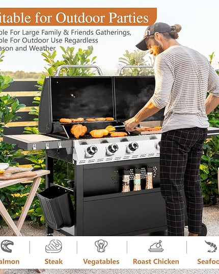 Sophia & William Propane Gas Grill and Griddle Combo with Porcelain-Enameled Cast Iron Grates, Dual Outdoor BBQ Grill with Flat Top Griddle for Barbecue, 696 SQ.IN. Cooking Area