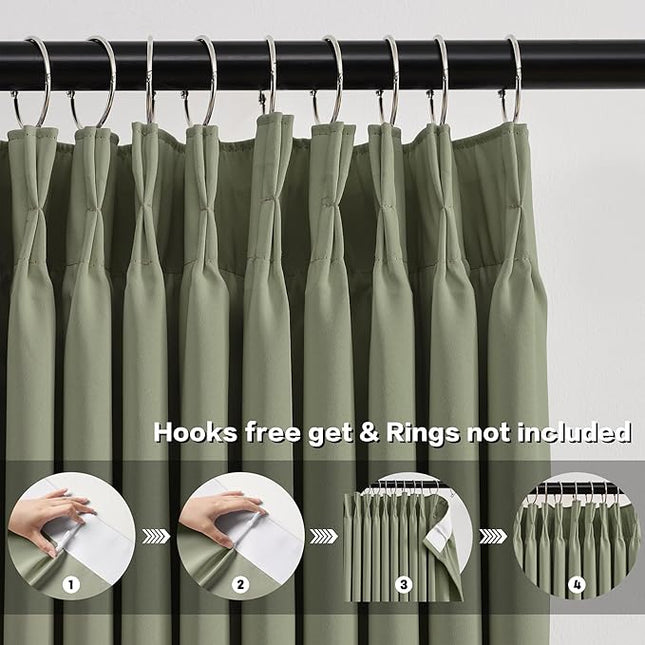 Sage Green Pinch Pleat Curtains 72 Inches Long Thermal Insulated Dark Black Out Short Drapery for Bedroom Light Blocking Window Covering Room Darkening Drapes for Living Room 40x72 2 Pieces