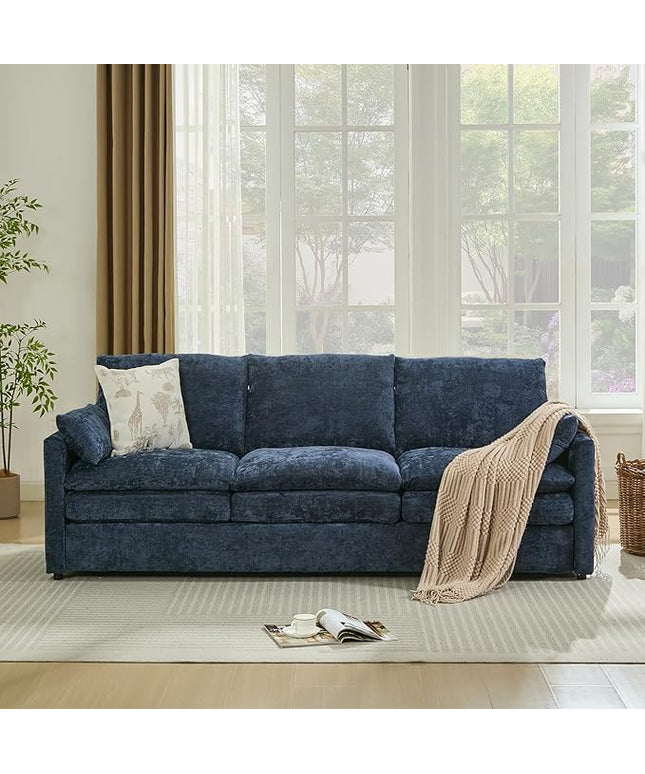Tbfit 89" Cloud Modern Sofa, Comfy 3-Seater Couch w/Pillows, Pocketed Spring Seats, Plush Foam Cushions, Chenille Fabric Removable Cover, Soft Upholstered Living Room Furniture Home Apartment, Blue