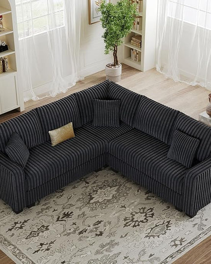 Belffin Convertible Sectional Couch with Chaise Corner Sectional Sofa L Shaped Couch Reversible Corner Upholstered Couches for Living Room Corduroy (Dark Grey, V Shaped)
