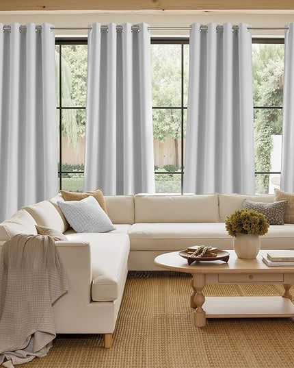 NICETOWN Faux Linen Greyish White Blackout Curtains 84 inches Long for Living Room - Privacy Panels for Bedroom, Modern Farmhouse Style Easy Care Grommet Top, 2 Panels, W52 by L84