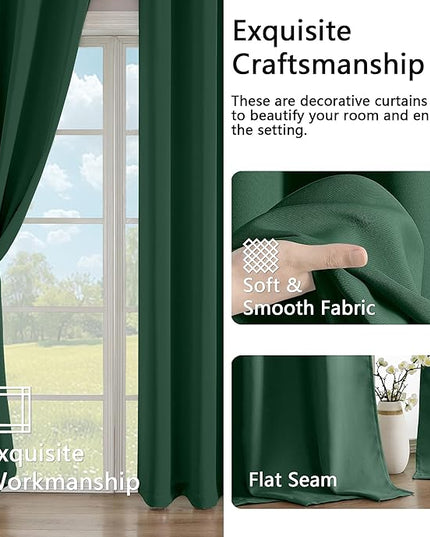 Simplebrand Ever Green Curtains for Bedroom 63 Inch Length 2 Panels Set, Room Darkening Thermal Insulated Energy Saving Curtains for Nursery, Grommet Solid Soft Window Treatment Drapes, W40 x L63