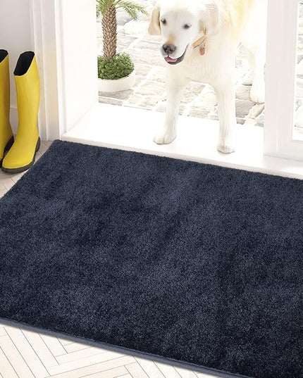 PURRUGS Dirt Trapping Door Mat 24" x 35.5", Non-Slip Machine Washable Entry Rug, Shoe Scraper, Dog Doormat, Super Absorbent Welcome Mat for Front & Back Door, Muddy Shoes & Paws, Navy Blue