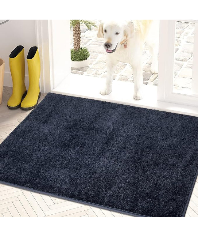 PURRUGS Dirt Trapping Door Mat 24" x 35.5", Non-Slip Machine Washable Entry Rug, Shoe Scraper, Dog Doormat, Super Absorbent Welcome Mat for Front & Back Door, Muddy Shoes & Paws, Navy Blue