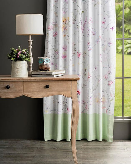 Maison d' Hermine Curtains for Living Room 100% Cotton 96 inch Length Two Panels Light Filtering Curtains for Bedroom Windows with Rod and Loop Pockets Drapes (Summer Floral Green, 50" W x 96" L)