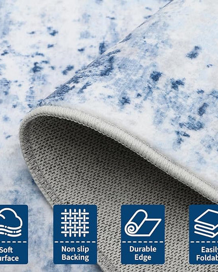 Modern Abstract 2x3 Area Rug Non Slip Non Shedding Low Pile Stain Resistant Rug for Entryway Kitchen Bedroom,Light Blue