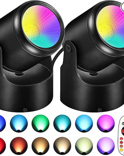 RGBW Christmas Spot Lights Indoor 6W Up Lights Indoor with Remote Control 16 Color Changing Uplighting Indoor 120V LED Spotlight Indoor Dimmable Uplights Indoor for Parties Plant Decor, 2 Pack