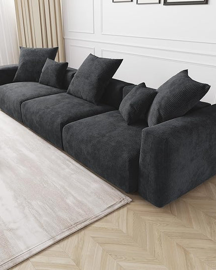 JACH 142"" Luxurious Sectional Couch Sofa with 5 Pillows, Deep Seat Modular Sectional Couch, Cushion Covers Removable, Huge Plus Sofas Couches for Living Room, Office, Apartment, Black, 3-Seater