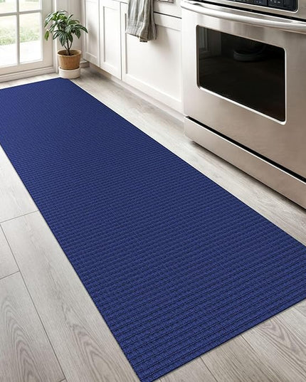KOZYFLY Runners for Hallways 2x6 ft Washable Kitchen Runner Non Slip Rubber Backed Hall Runners Cotton Entryway Runner Rugs Floor Carpet for Indoor Backdoor Bedroom Kitchen, Royal Blue/Navy