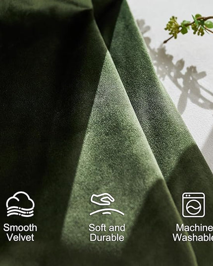 Lazzzy Velvet Blackout Curtains Thermal Insulated Room Window Drapes Super Soft Luxury Curtains for Living Room Bedroom Rod Pocket 2 Panels, Moss, 42" W x 84" L