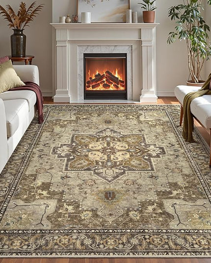 Ciicool Vintage Washable Area Rug 8'x10' Large Oriental Print Rugs，Ultra Soft Carpet for Bedroom, Living Room, Under Table, Office,