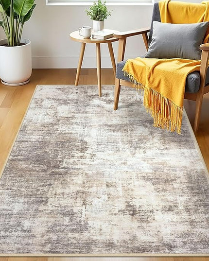 IOHOUZE Abstract Area Rug 3x5 Ft Washable Rugs for Entryway Indoor, Non Slip Kitchen Rug Printed Faux Wool Throw Rugs, Indoor Door Mat for Door Entrance Foyer Living Room, Beige Brown