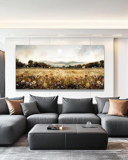 KELIYUAN Large Wall Canvas Picture Aesthetics Vintage Lawn Painting With Printed Wall Art For Restaurant Classical Landscape Wall Decor For Office Living Room Bedroom Home Decoration 30 X 60 Inches