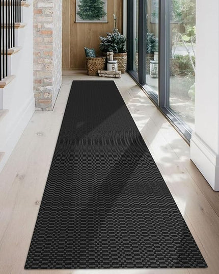 KOZYFLY Washable Runner Rug 2x12 ft Hallway Kitchen Runner Rugs with Rubber Backing Entryway Runner Indoor, Extra Long Carpet Runners for Hall Kitchen Entryway, Black/Grey