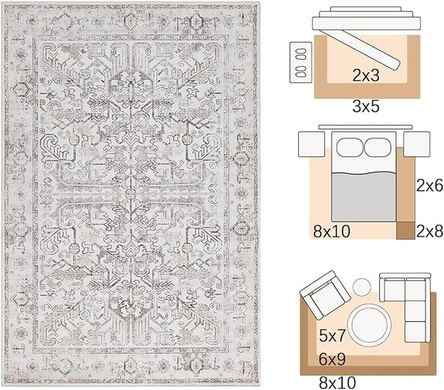 jinchan Lima Kitchen Runner Rug 3x7 - Vintage Floral Machine Washable Non-Slip Hallway Runner Rug with Rubber Backing Ultra-Thin Carpet for Bedroom Laundry Room Farmhouse (3x7ft, Taupe)
