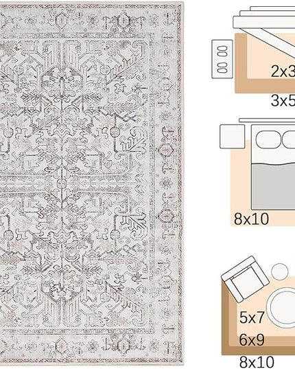 jinchan Lima Kitchen Runner Rug 3x8 - Vintage Floral Machine Washable Non-Slip Hallway Runner Rug with Rubber Backing Ultra-Thin Carpet for Bedroom Laundry Room Farmhouse (3x8ft, Taupe)