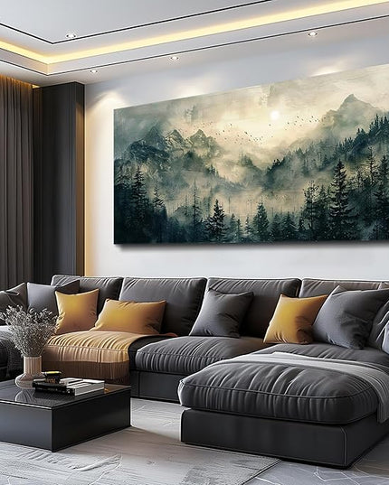 FUHAIHUA Large Framed Wall Decor For Living Room Canvas Wall Art For Office Farmhouse Wall Decorations For Bedroom Forest Fog Landscape Paintings Modern Pictures Artwork Room Home Decor 24x48 In