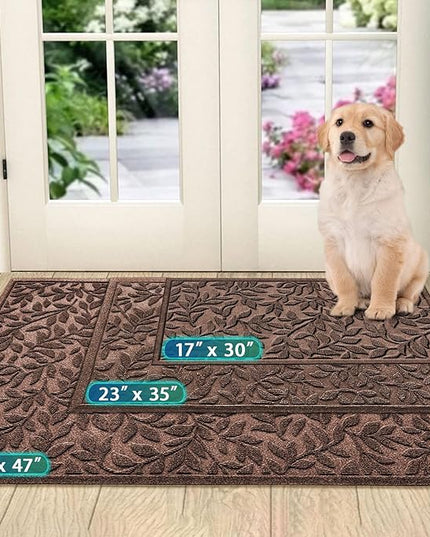 Bulijojo Sturdy Front Entrance Doormats,Durable Heavy Duty Welcome Mat,Thick Absorbent Natural Rubber Non Slip Mat,Easy Clean Entryway Mat 17x30 Inch Leaves Brown