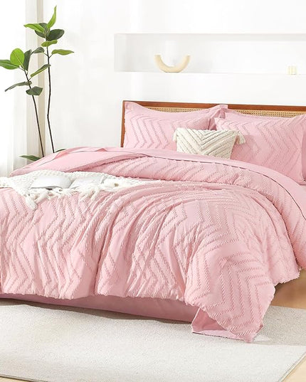 Litanika Pink King Size Comforter Set with Sheets - 7 Pieces Bed in a Bag King Boho Tufted Complete Bedding Sets with Comforter, Sheets, Pillowcases & Shams