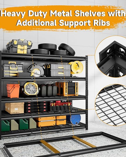 5-Tier 60" W X 24" D X 78" H Garage Shelving Metal Storage Shelves 3300LBS Heavy Duty Industrial Shelving Adjustable Garage Shelf Unit Utility Storage Racks(Black)