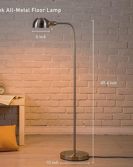 O'Bright Nova - Adjustable Floor Lamp with Flexible Gooseneck and Rotatable Shade, E26 Socket, 10-Inch Base - Ideal for Reading, Bedside, Living Room, Brushed Nickel