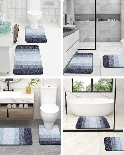 OLANLY Bathroom Rug Set 2 Piece, Soft Absorbent Microfiber Bath Mats and U-Shaped Contour Toilet Rug, Non-Slip, Machine Wash Dry, Plush Shaggy Bath Mats for Bathroom (24"x16"+24"x20", Dark Blue)