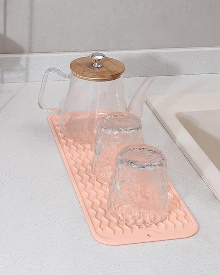 Silicone Dish Drying Mat for Multiple Usage,Easy clean,Eco-friendly,Heat-resistant Silicone Mat for Kitchen Counter,Sink,Bar,Bottle,or Cup Pink M 17 inches x 6 inches