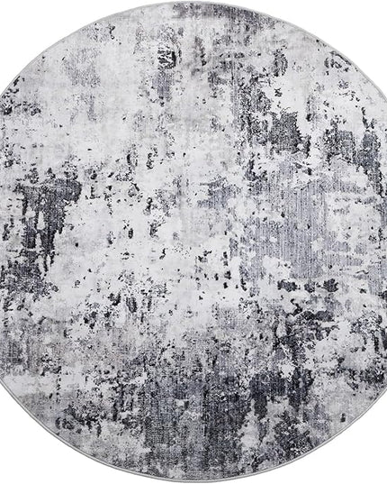 Modern Abstract 6x6 Round Area Rug Non Slip Non Shedding Rug Low Pile Stain Resistant for Bedroom Living Room Office Dining Room,Grey