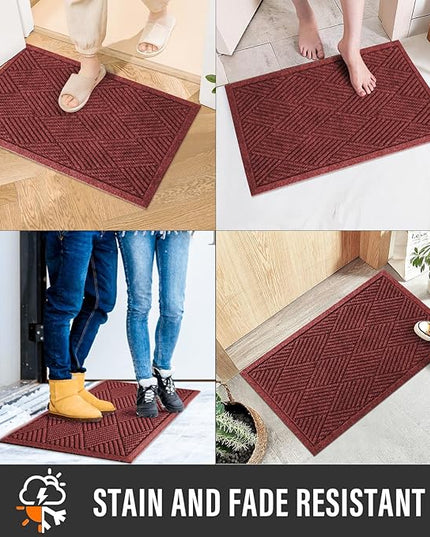 Sturdy Front Door Mat, Absorbent Muddy Dirt Resist Welcome Door Mats Outdoor Indoor, Stain and Fade Resistant, Non-Slip Rubber Backing Low Profile Doormat for Entryway, 30×17, Red