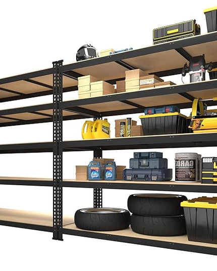 PrimeZone 2 Pack Storage Shelves 48" x 24" x 72" - 5 Tier Heavy Duty Adjustable Garage Storage Shelving, Metal Storage Utility Rack Shelf Unit for Warehouse Pantry Closet Kitchen, Black