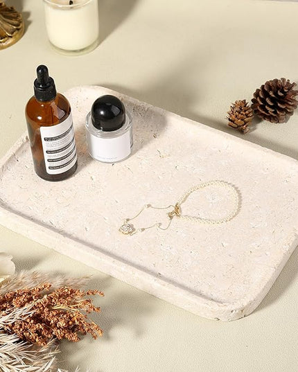 Natural Marble Vanity Tray, 11.8" Marble/Stone Bathroom Tray Countertop, Beige Tray for Decor, Perfume Jewelry Holder, Storage/Organizer for Kitchen Sink