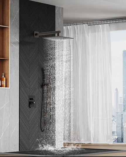 SR SUN RISE Oil Rubbed Bronze Shower System 12 Inches Brass Bathroom Luxury Rain Mixer Shower Combo Set Wall Mounted Rainfall Shower Head System Shower Faucet Rough-in Valve Body and Trim Included