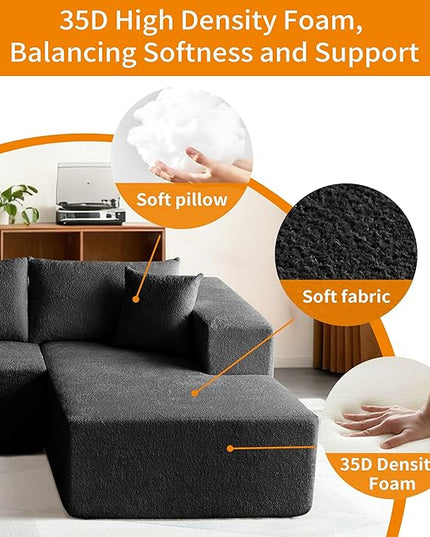 103.54'' Sectional Sofa, Raindrop Velvet Fabric L Shaped Sofa, 4 Seat Modern L Shape Couch with 2 Pillows Left Hand Lounge for Living Room, Office