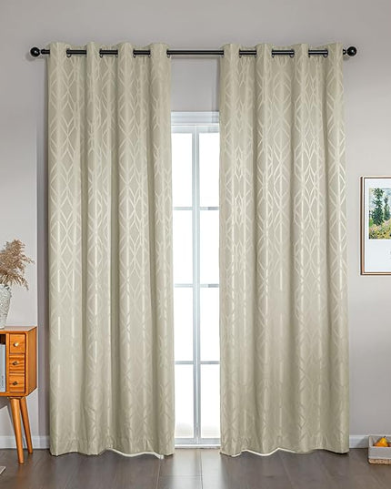 Amazon Basics Jacquard 2-Piece 100% Blackout Curtains, Living Room and Bedroom Drapes, Thermal Insulated Window Treatment, 42"x95", Beige