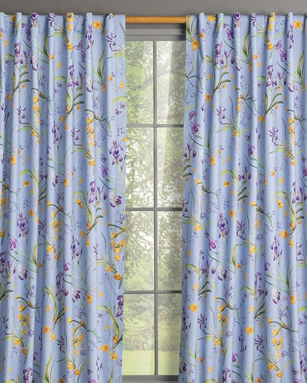 Maison d'Hermine Curtains for Living Room 100% Cotton 96 inch Length Two Panels Window Toile Curtains for Bedroom with Loop & Rod Pockets - Iris - Blue, 50" W x 96" L