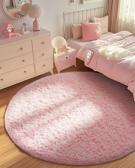 Ophanie Round Rugs 6Ft Pink Circle Area Rug, Fuzzy Bedroom Carpet, Large Shag Plush Floor Kawaii Christmas Living Room Rugs 6 foot,Cute Room Decor for Kids Teen Girls Baby Home Decor Aesthetic,Nursery