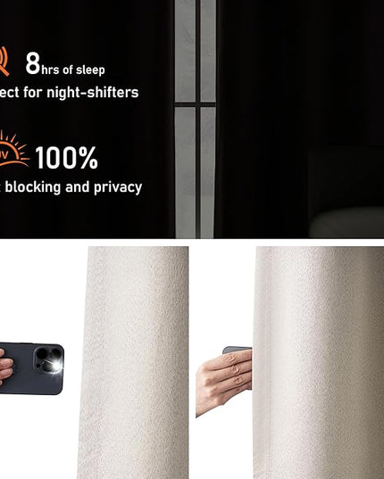 100% Blackout Linen Curtains 108 Inches Long, Thermal Insulated Lightweight Grommet Retro Beige Linen Curtains Vertical Drapes Privacy for Bedroom, Sand Beige, W52 x L108, 2 Panels