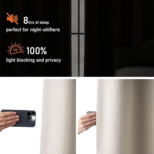 Total Blackout Linen Curtains 90 Inch Length for Bedroom Living Room, Farmhouse 100% Black Out Thermal Insulated Privacy Lightweight Grommet Curtain Panels, Sand Beige, W52 x L90, 2 Panels