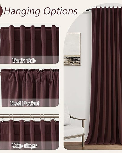 Guken 100% Blackout Curtains 84 Inch Length 2 Panels Set for Living Room Bedroom Back Tab Thermal Insulated Black Out Linen Drapes Room Darkening Reddish Brown,52x84