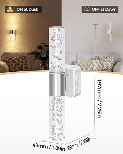 DORESshop LED Night Light, Rotating Night Lights Plug into Wall, Auto Light Sensor Nightlight Dimmable, 3000K Soft Light, LED Acrylic Bubble Nightlight Plug in for Bedroom, Chrome Cover, 2 Pack