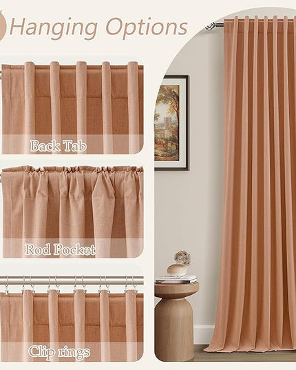 Guken 100% Blackout Curtains 84 Inch Length 2 Panels Set for Living Room Bedroom Back Tab Thermal Insulated Black Out Linen Drapes Room Darkening Peach Quartz,52x84