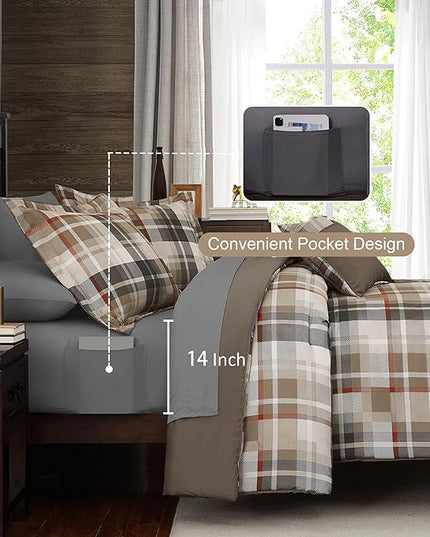 MaiRêve Comforter Set Full Size Khaki, Classic Farmhouse Bedding Set Bed in a Bag 7 Pieces, Lightweight All Season Comforter Set with Sheets, Pillowcases & Shams