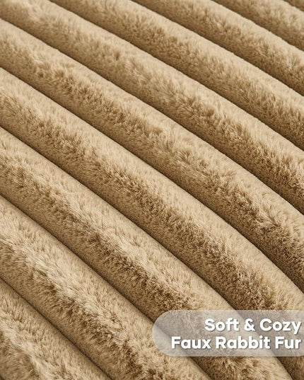 FUTEI Camel Throw Pillow Covers Set of 2, 16x16 Inch Striped Texture Cushion Cases with Soft Faux Rabbit Fur Front & Velvet Back, Modern Decorative Couch Pillows for Living Room