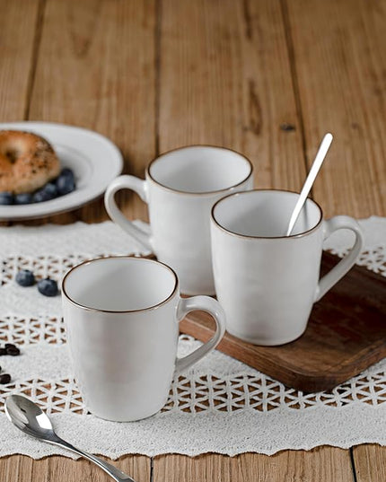 famiware Aurora Coffee Mugs, 14oz Mug Set of 4, Stoneware Mug, Cups for Kitchen, Cappuccino, Latte, Reactive Glaze, Microwave Safe, Scractch-resistant, Pearl White