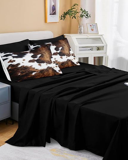 Bedbay Cow Print Comforter Set Queen Size Animal Skin Bedding 8 Pcs Queen Bed in a Bag Western Cowhide Rustic Bedding Brown Milk Cow Print Bed Set for All Seasons(Brown,Queen)