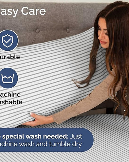 Full Size 4 Piece Sheet Set - Comfy Breathable & Cooling Bed Sheets Set - Hotel Luxury Bedding for Women, Men, Kids, Teens, Boys & Girls - Deep Pockets, Soft, Wrinkle Free - Oeko-Tex - Grey Stripes 2