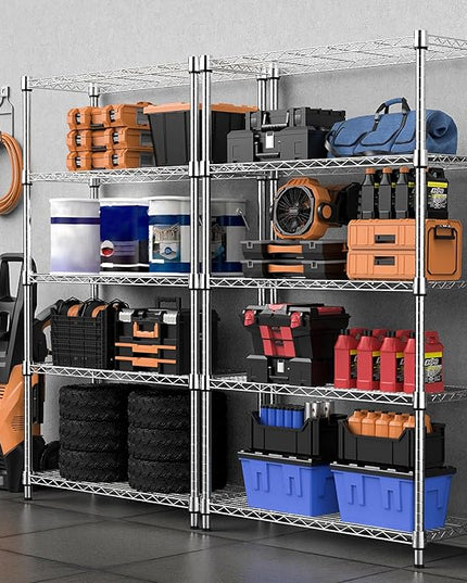 1250 lbs Steel Heavy Duty 5-Tier Utility Shelving Unit Steel Organizer Wire Rack for Home,Kitchen,Office,Chrome (13.7" D x 23.6" W x 62.4" H)