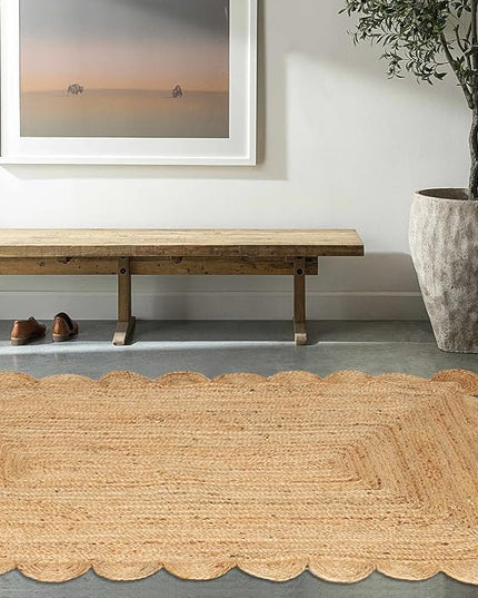 Hand Woven Jute Area Rug - 5' x 8' Feet - Rustic Beige Reversible Rectangular Rugs for Bedroom, Kitchen, Living Room - Vintage Natural Braided Entry Floor Décor Boho 5 x 8 Area Rug
