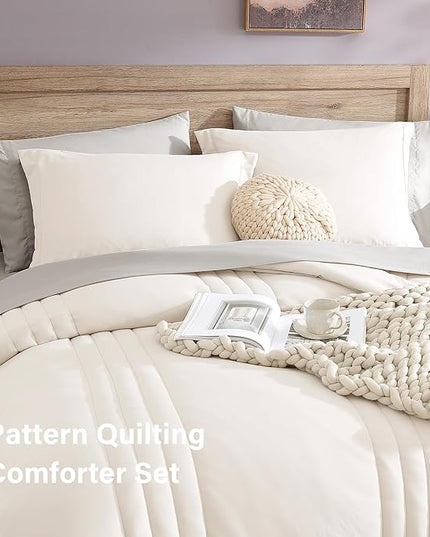 Monbix King Size Comforter Set - 7 Pieces Bed in a Bag King, Snow White Bedding Sets with Comforter, All Seasons Down Alternative Comforter Bed Set with Sheets, Pillowcases & Shams
